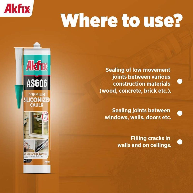 AKFIX AS606 White Acrylic Latex Caulk for Painters (1x10.1 fl.oz.) - Siliconized Acrylic Caulk for Window and Door Sealing, Crack Filling, Baseboards & Trim, Odorless, Paintable | 1 Pack - Image 4